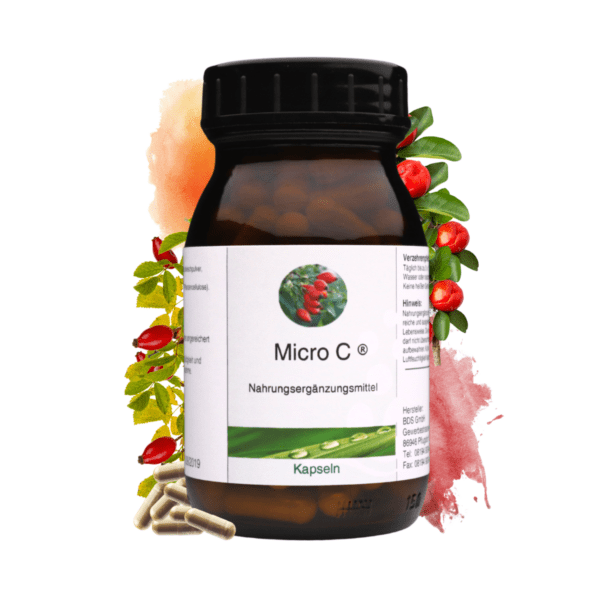 Microflorana Micro C – Vitamin C 100 Kapseln, hochdosiert mit Acerola und Hagebutte, 60g